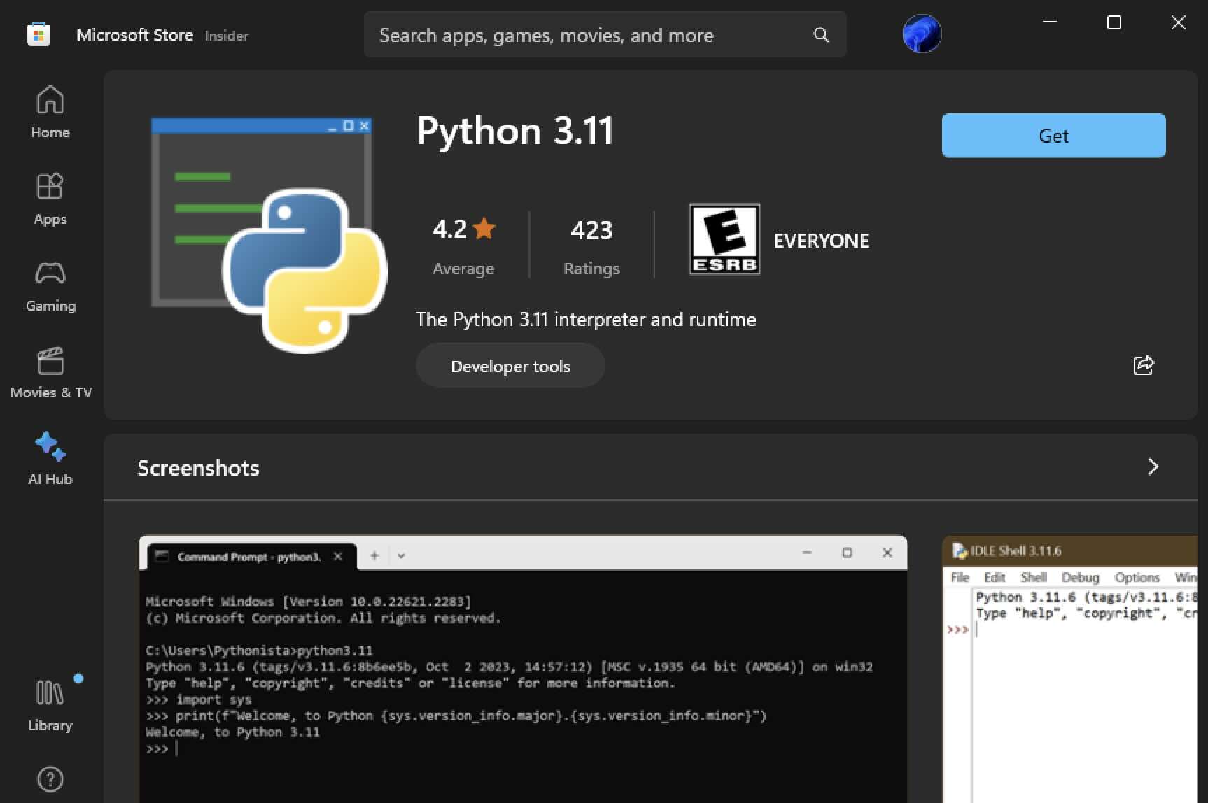 Windows Store - Python 3.11